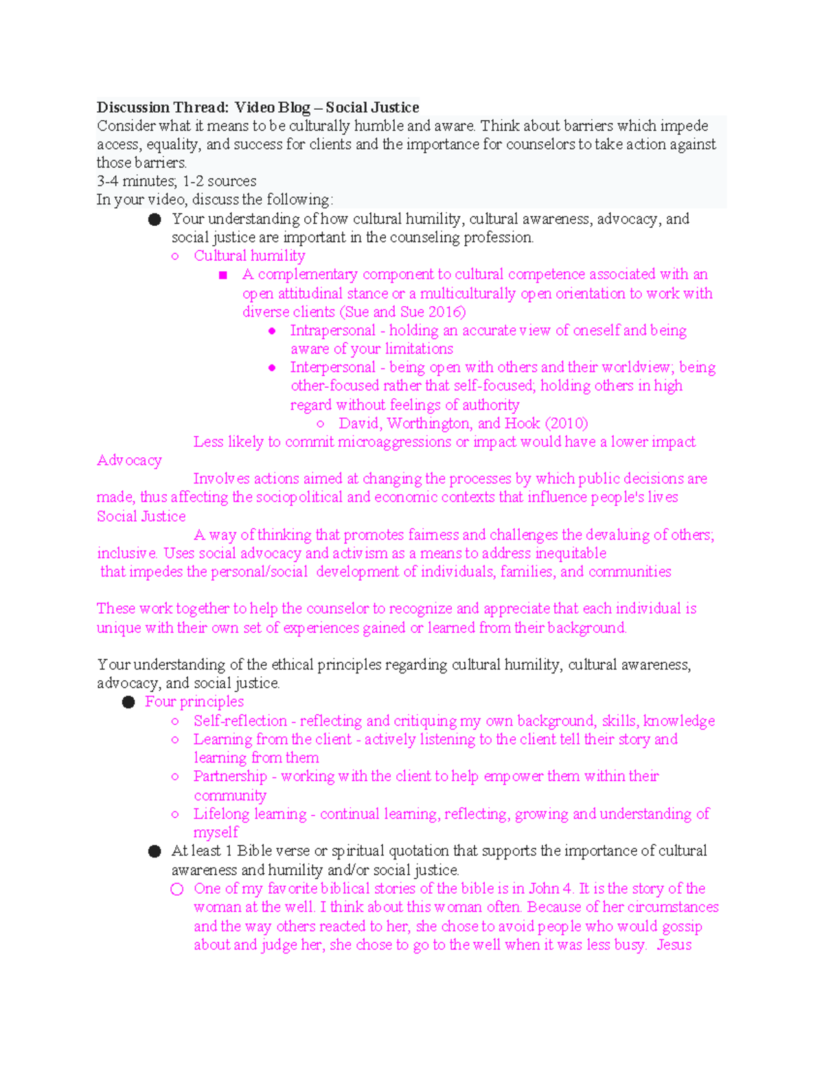 Module 5 - Discussion on Cultural Humility in Counseling - Studocu