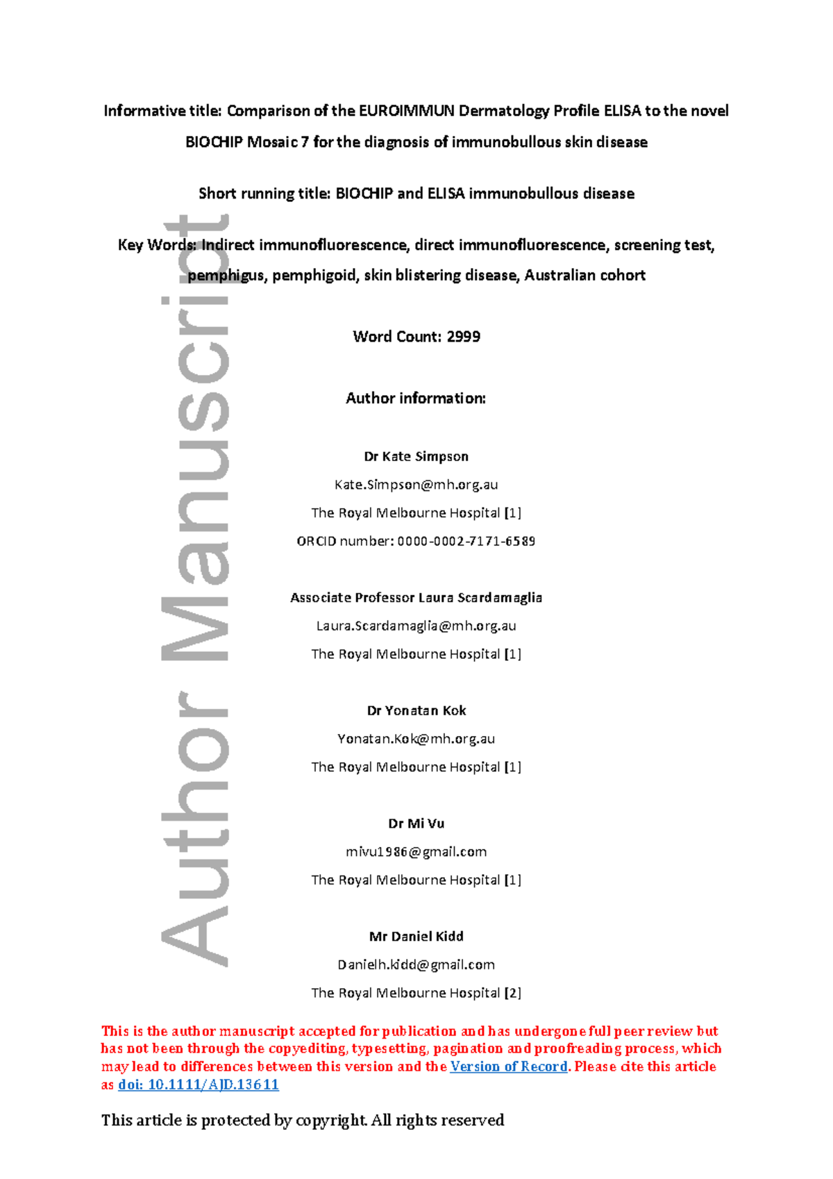 Comparison of EUROIMMUN ELISA vs BIOCHIP Mosaic 7 in Immunobullous ...