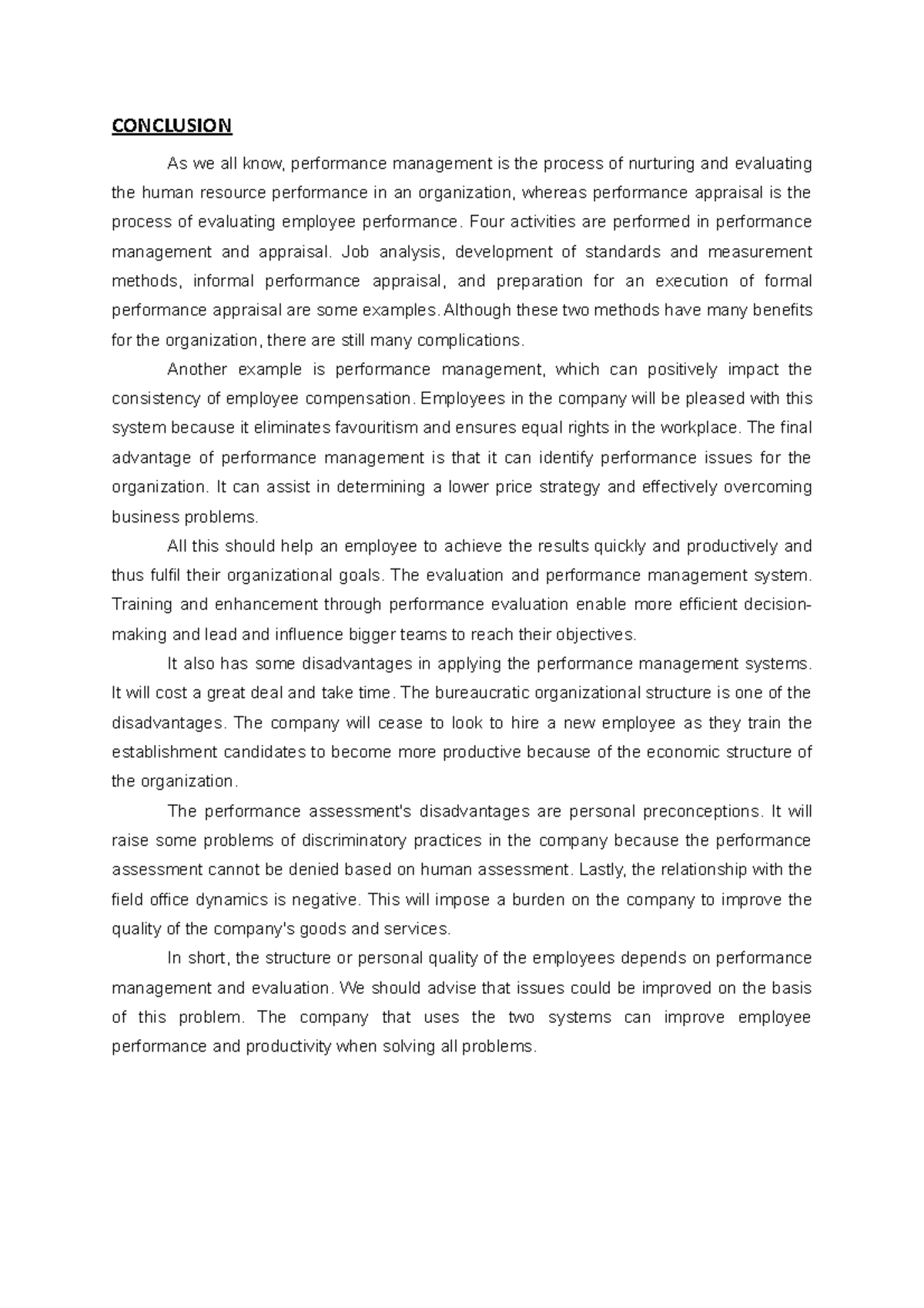Conclusion on Performance Management in HRM544 - Studocu