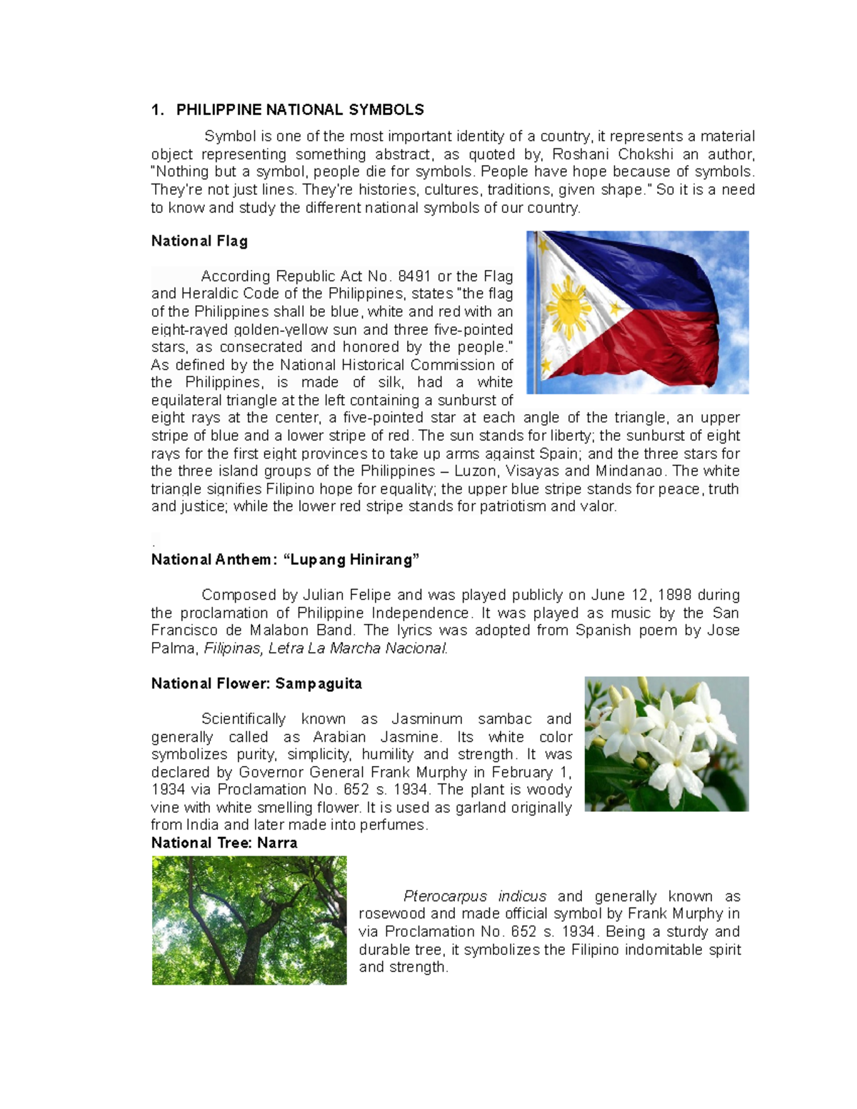 Philippine National Symbols and Their Historical Significance 14 - Studocu