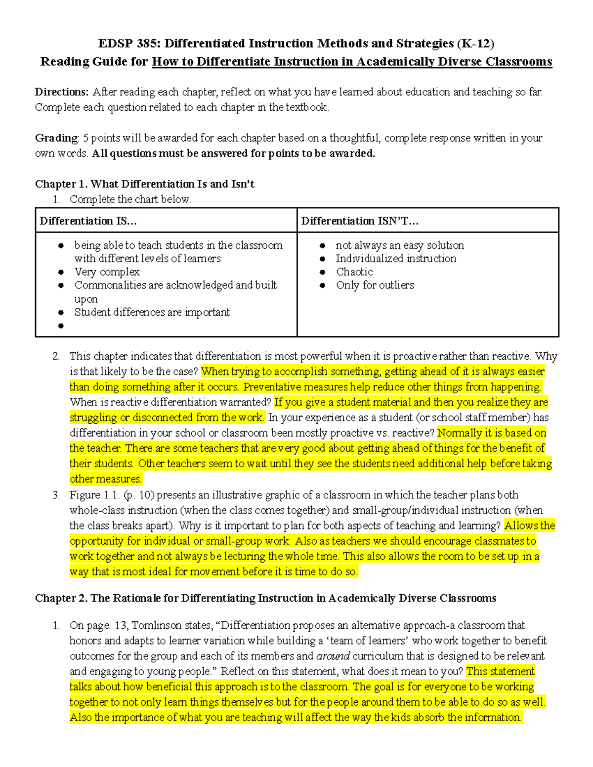 EDSP 385: Chapter 2 Notes on Differentiated Instruction Strategies ...