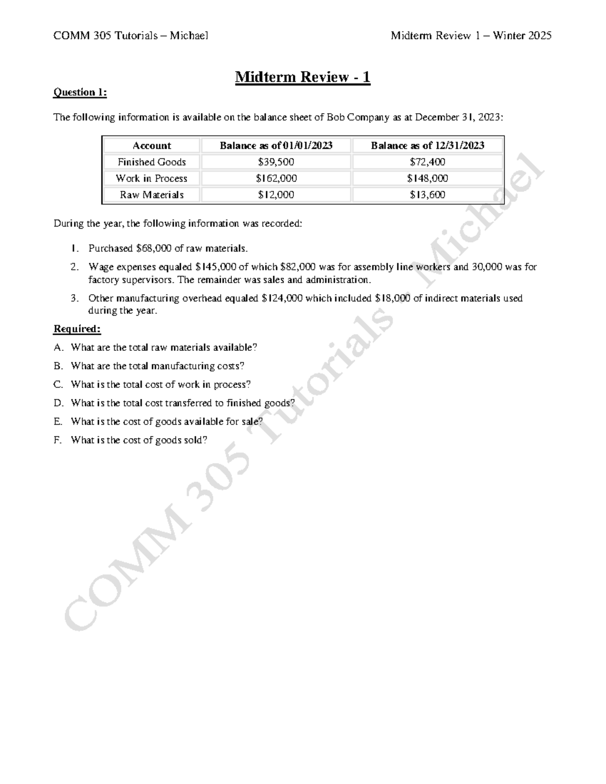 COMM305 Michael Midterm Review #1 - Winter 2025 Analysis Guide - Studocu