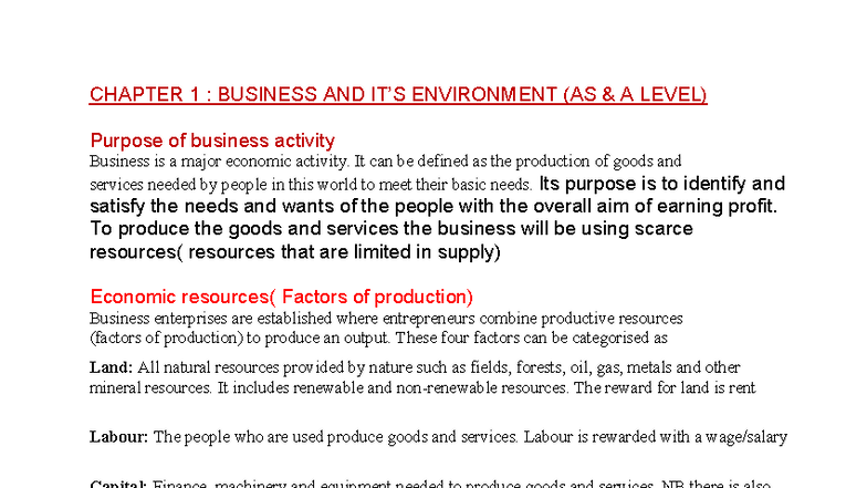 Chapter 1 Business AND ITS Environment AS AND A Level - CHAPTER 1 ...