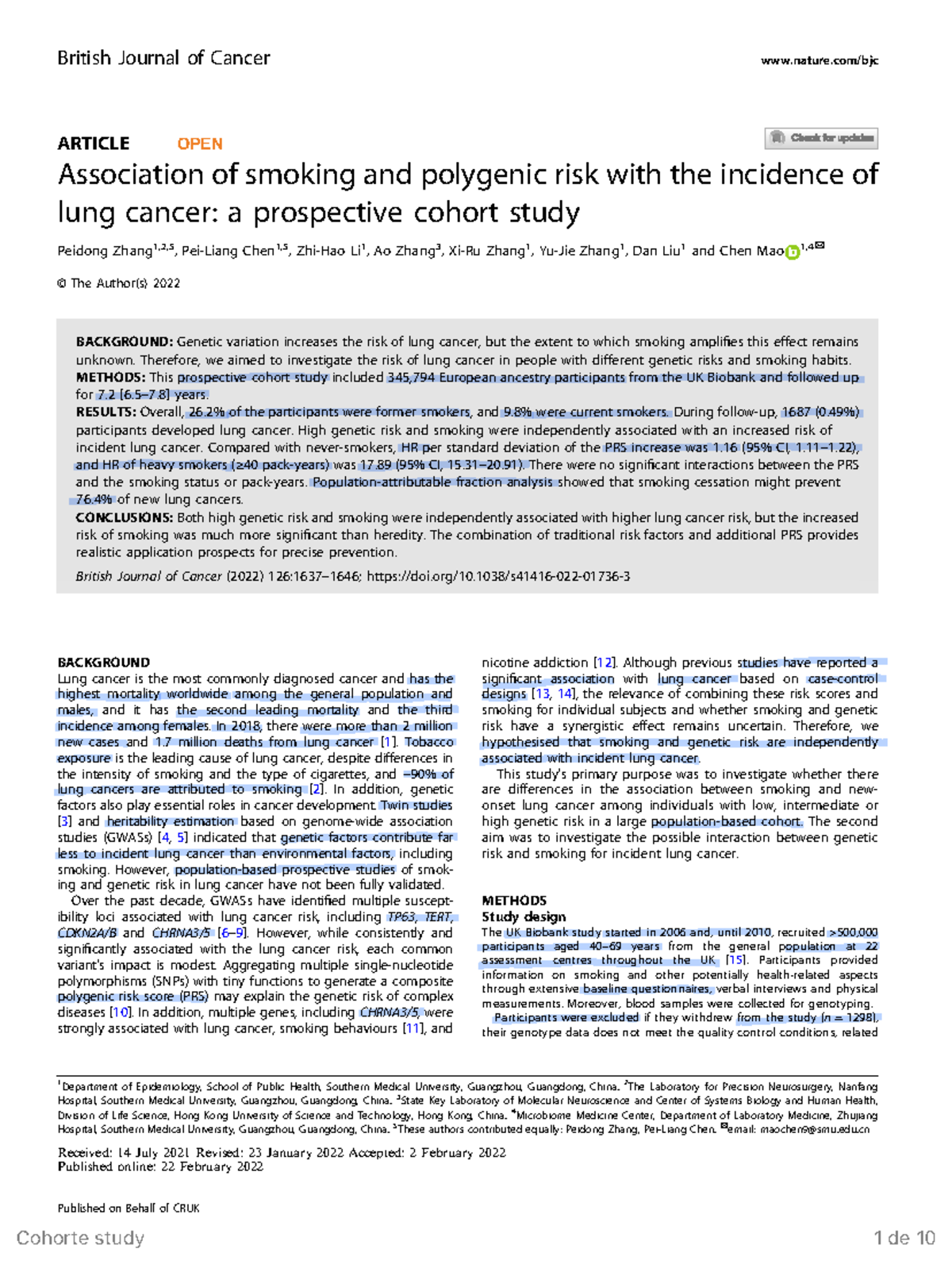Association of smoking and genetic risk factors in lung cancer ...