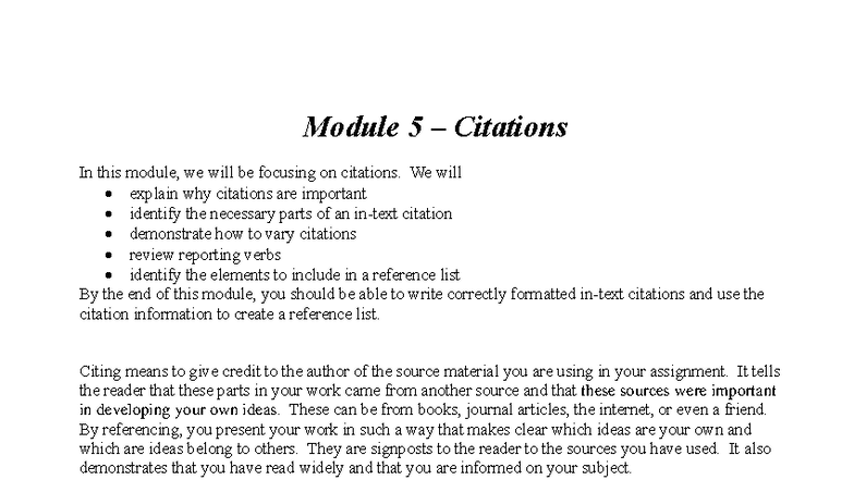Module 5: Understanding and Formatting Citations - Studocu