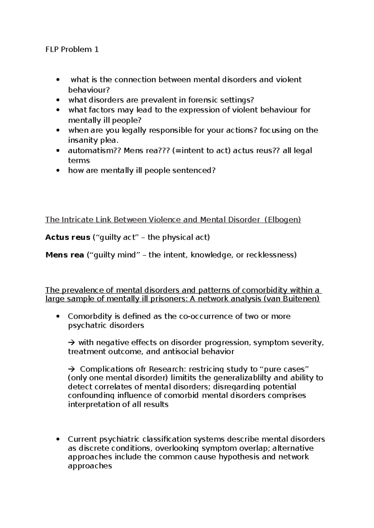 FLP Problem 1 - The Link Between Mental Disorders and Violence ...