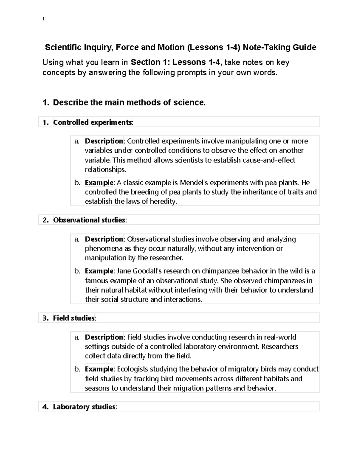 Physics 101: Section 1-4 Note Taking Guide on Scientific Inquiry - Studocu