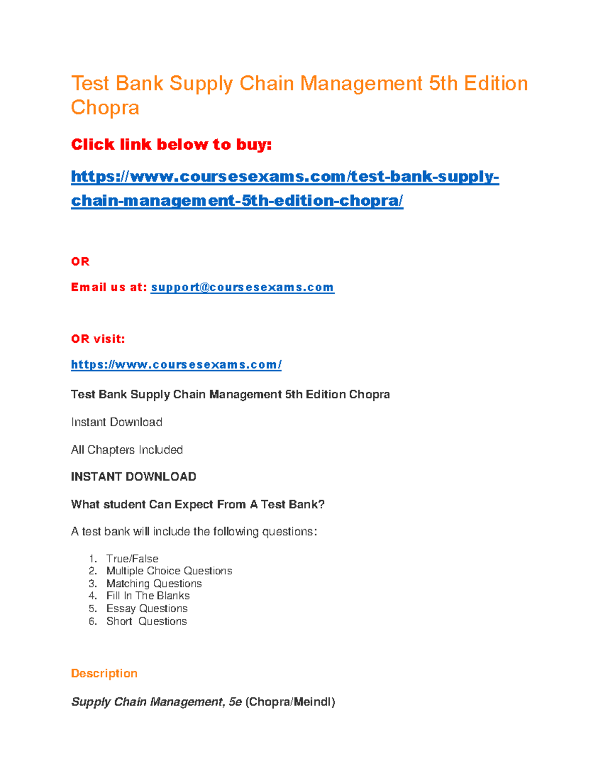 BU435 Ch4 Testbank - Chapter 4 - Test Bank Supply Chain Management 5th ...