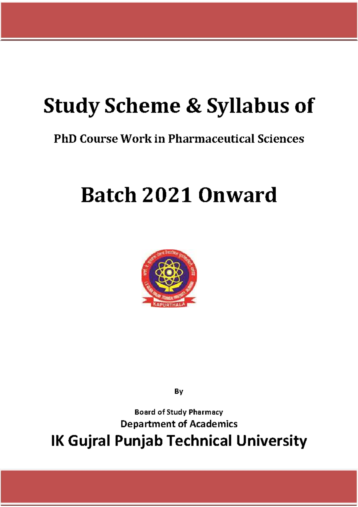 PhD Course Work Syllabus: Pharmaceutical Sciences (Batch 2021 Onward ...
