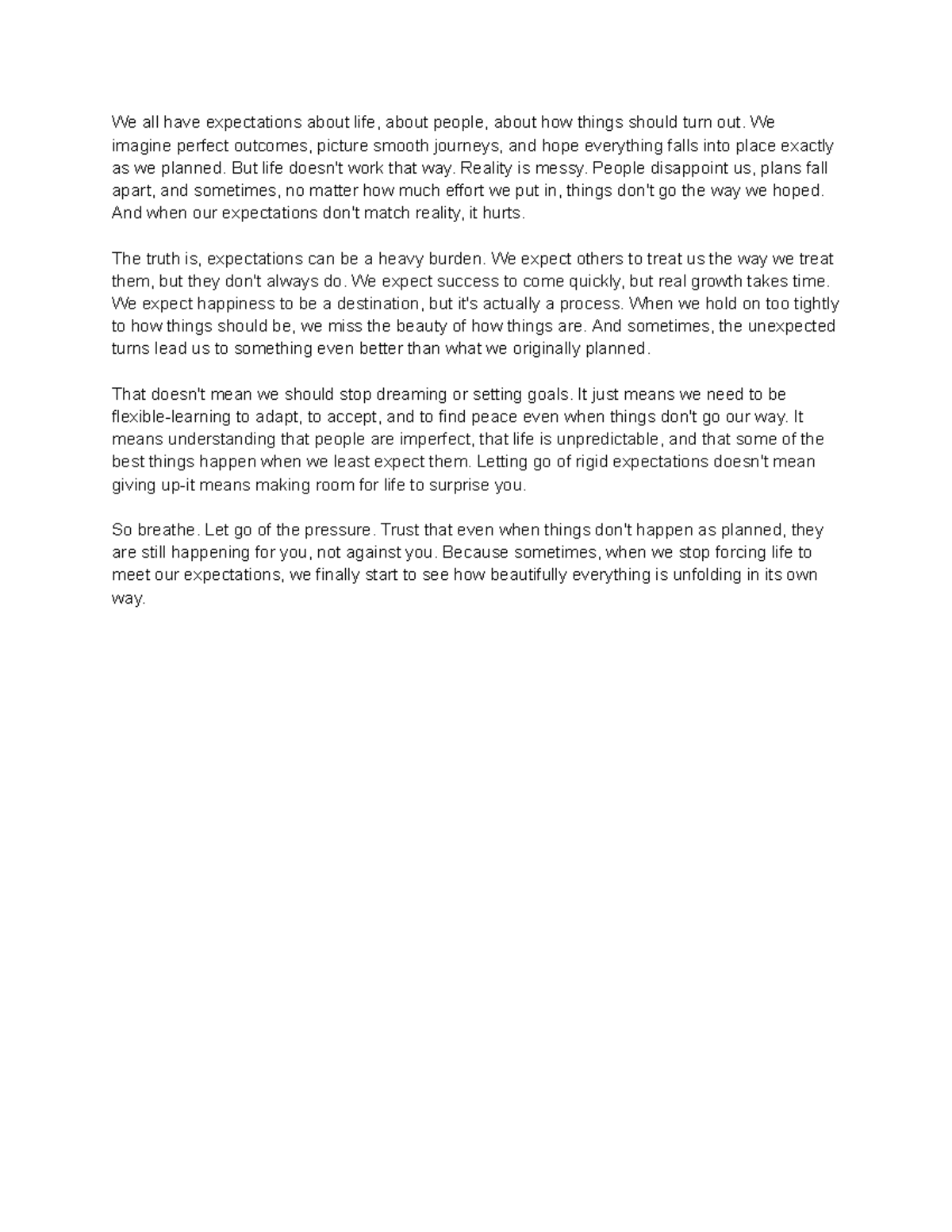 Expectations And Acceptance Embracing Life S Unpredictability Studocu
