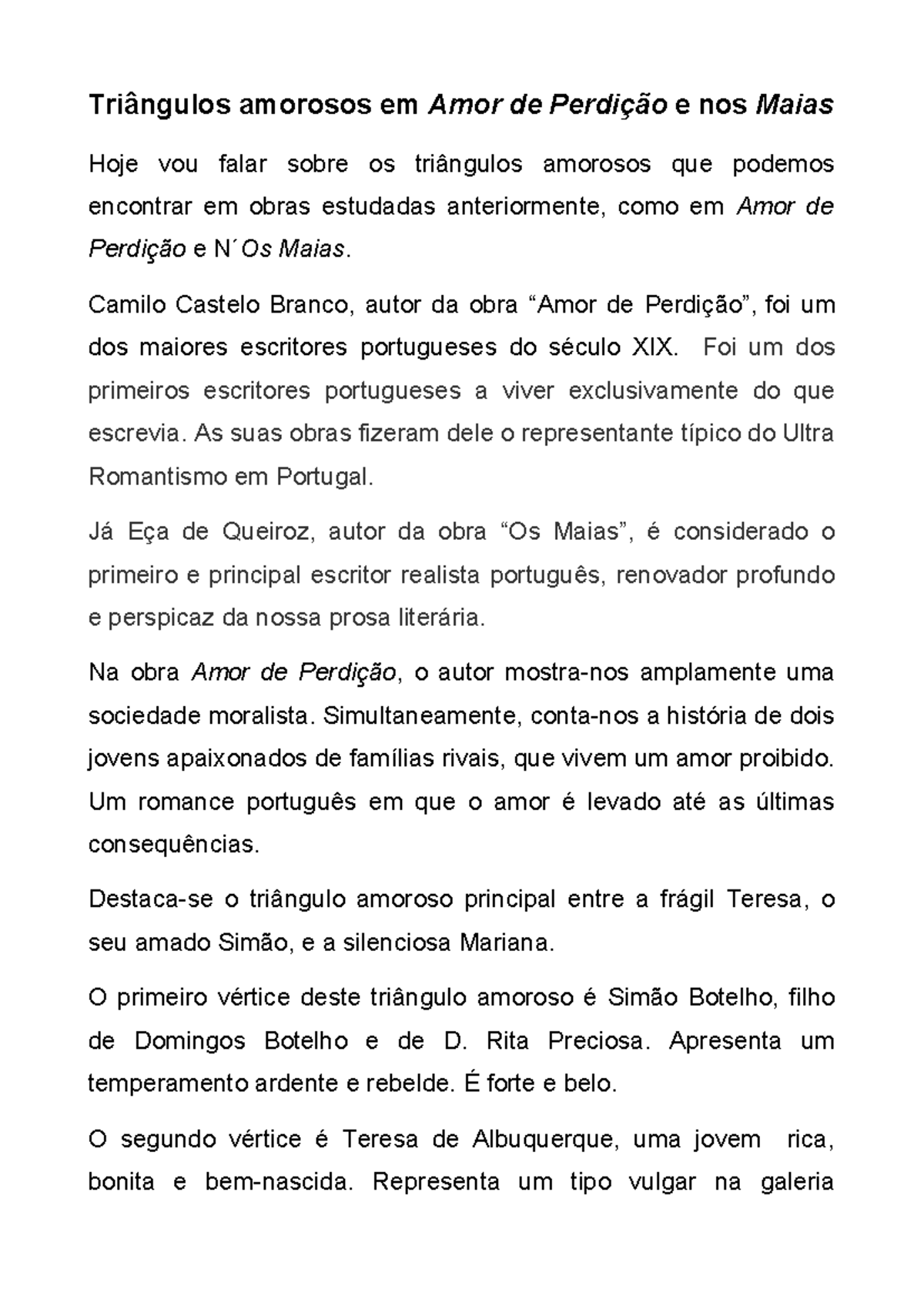 Triângulos Amorosos em Amor de Perdição e Os Maias: Análise Crítica ...