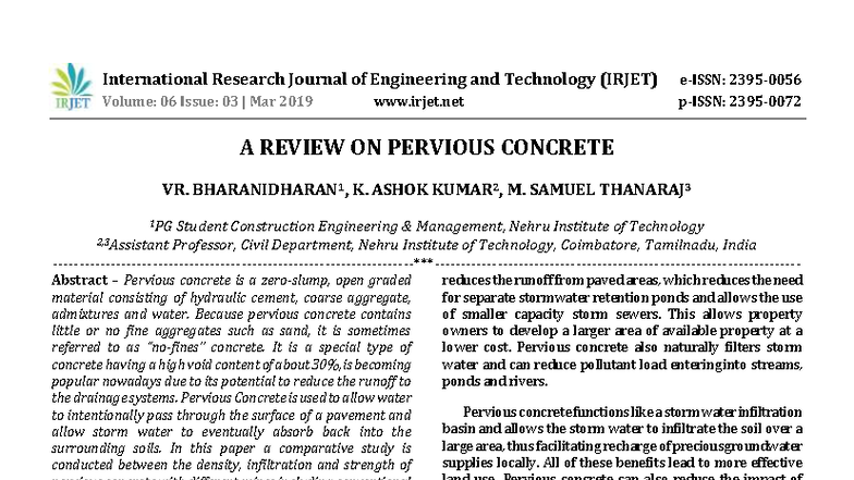 IRJET V6I3140: Literature Review on Pervious Concrete Applications ...