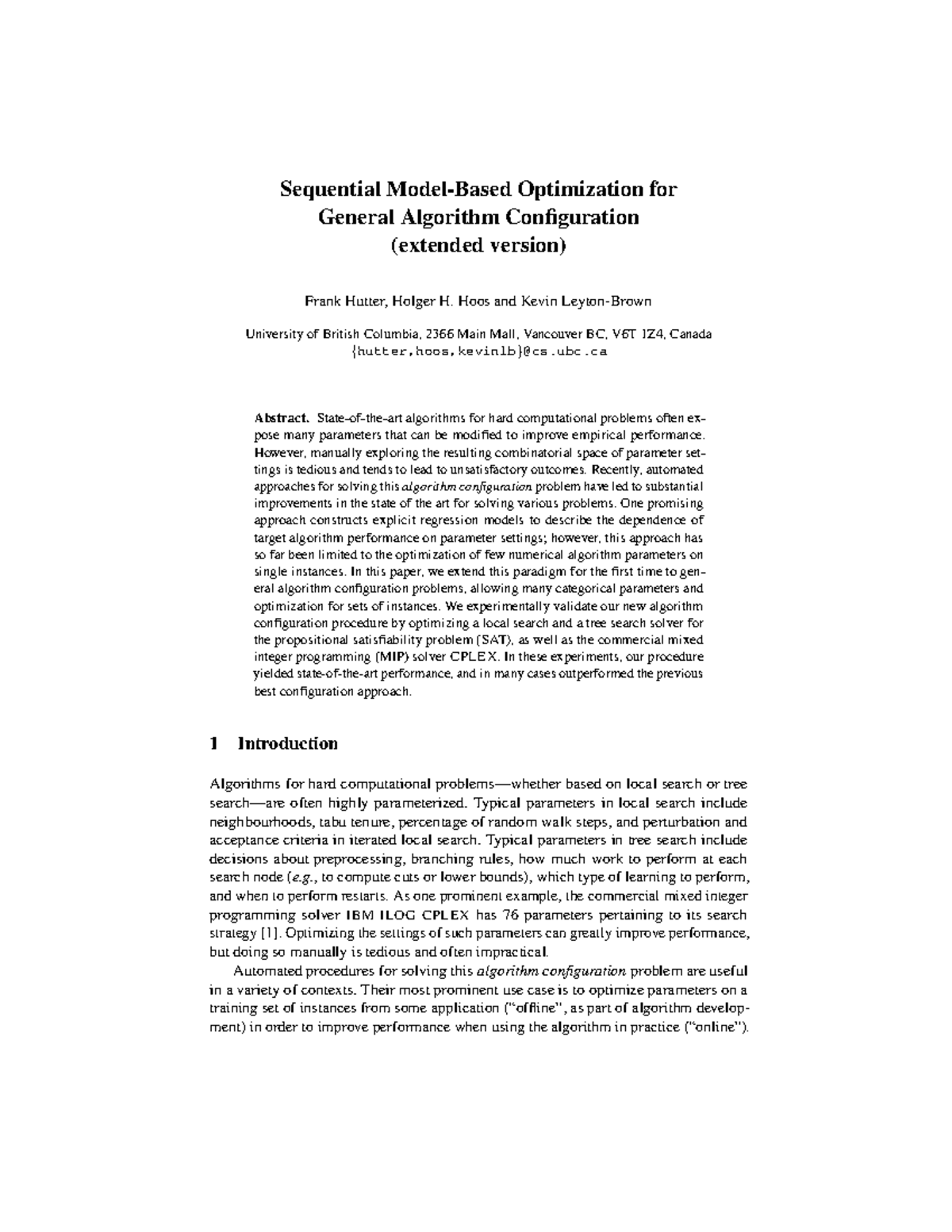 SMBO for General Algorithm Configuration: An Extended Study - Studocu