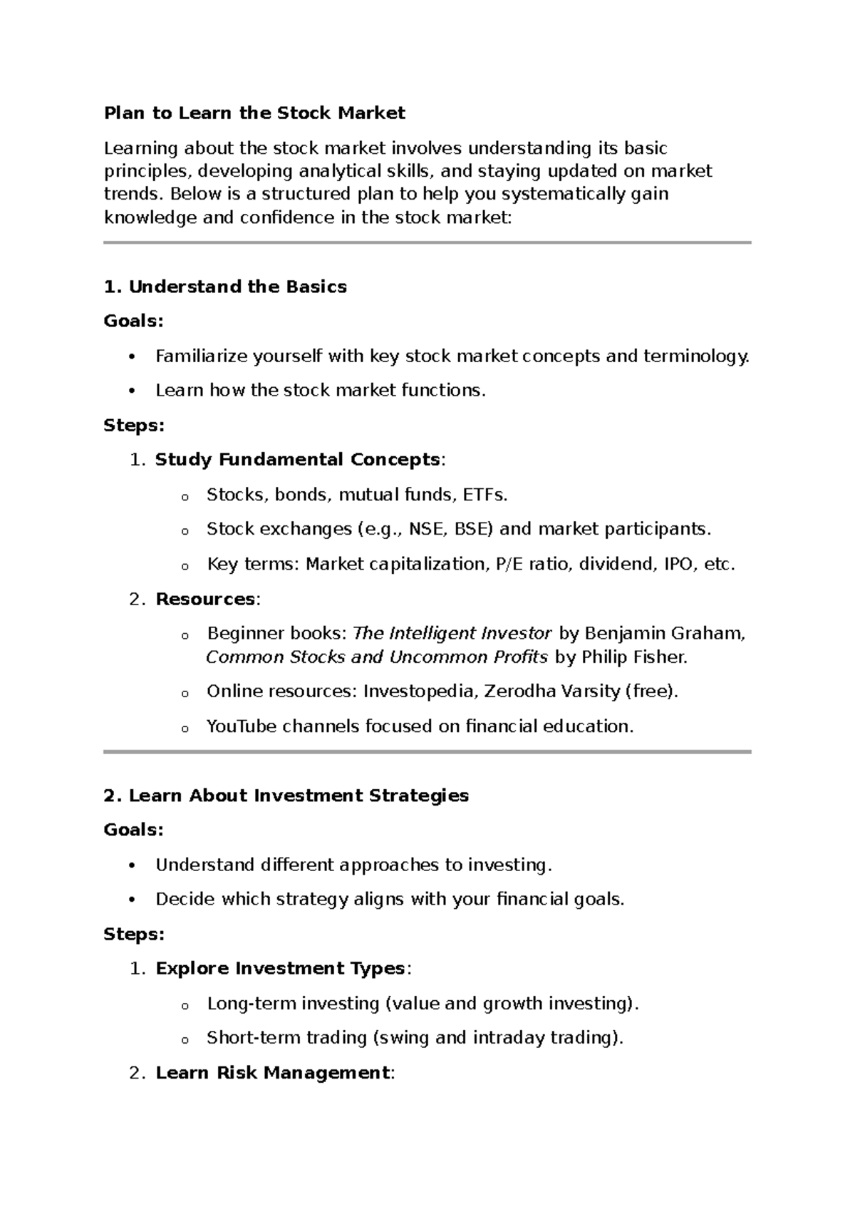 Plan to Learn the Stock Market AA28910 - Plan to Learn the Stock Market ...