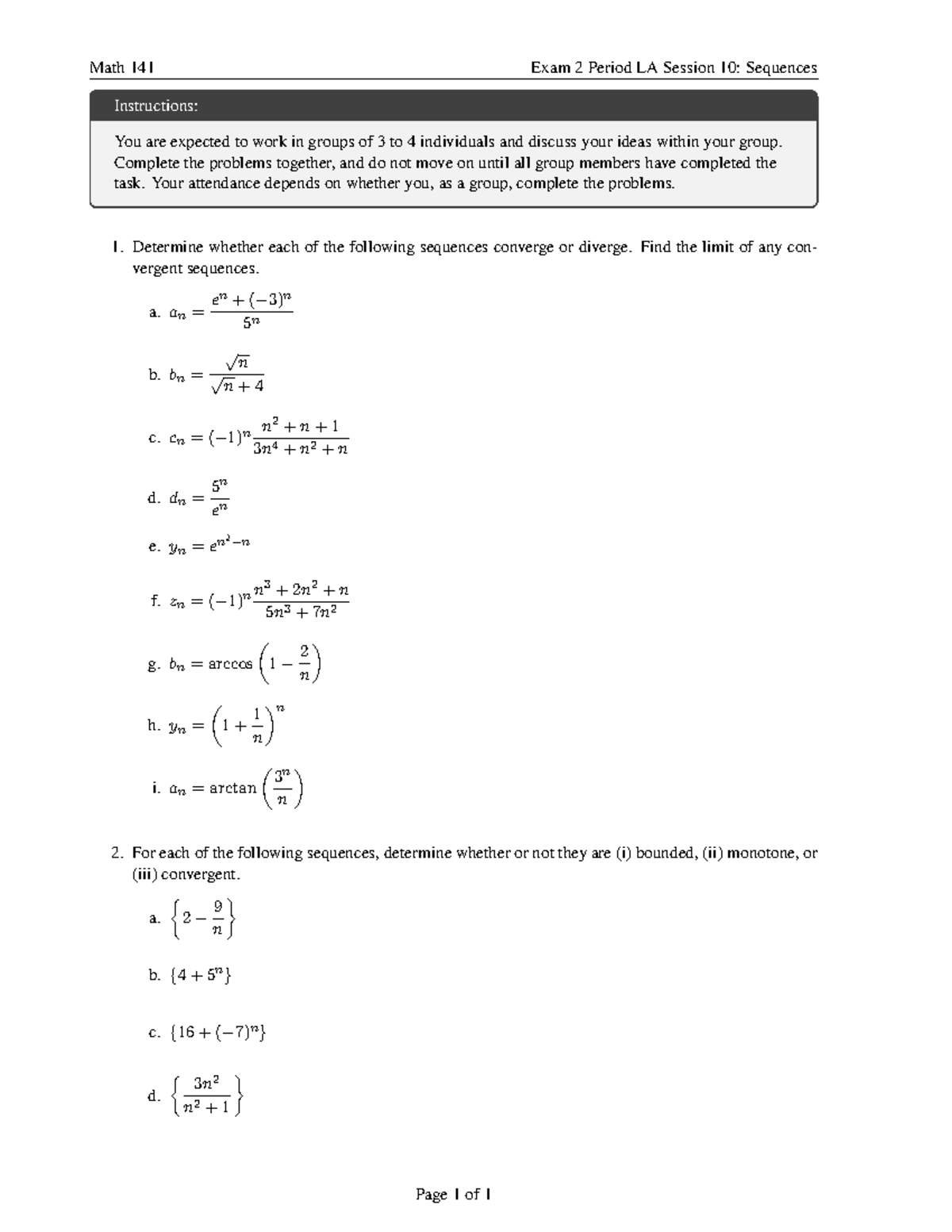 Math 141 Exam 2 Review: Sequences & Convergence Analysis - Studocu