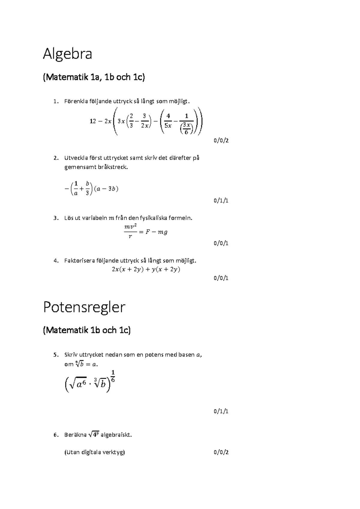 25 A-uppgifter i Matematik 1a/b/c - Övningar och Lösningar - Studocu