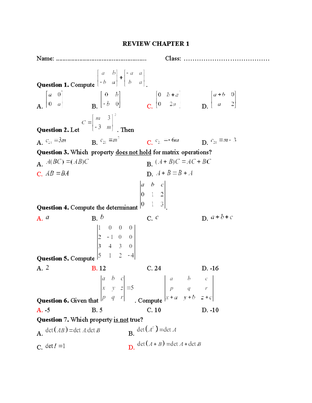 Answer Key - Review for Chapter 1 (Course Code: MATH101) - Studocu