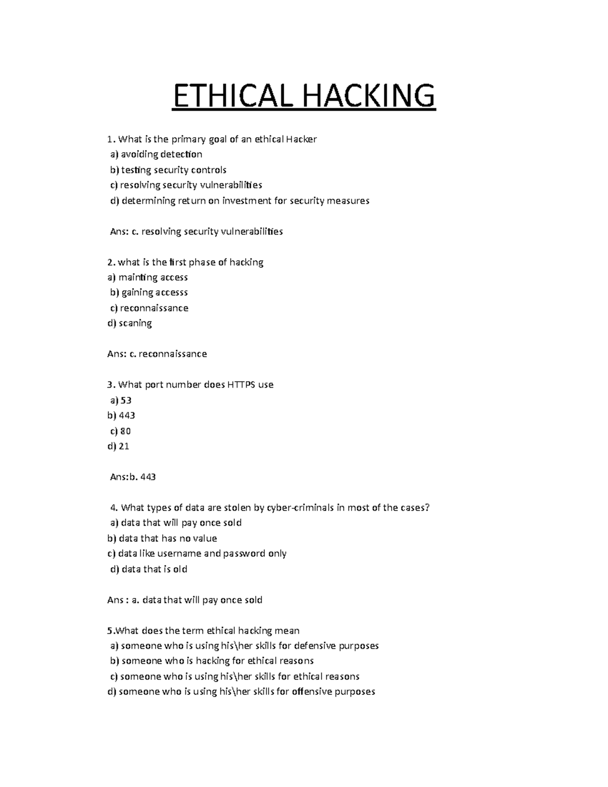 Ethical Hacking Quiz Notes - SAQ 101 - Studocu