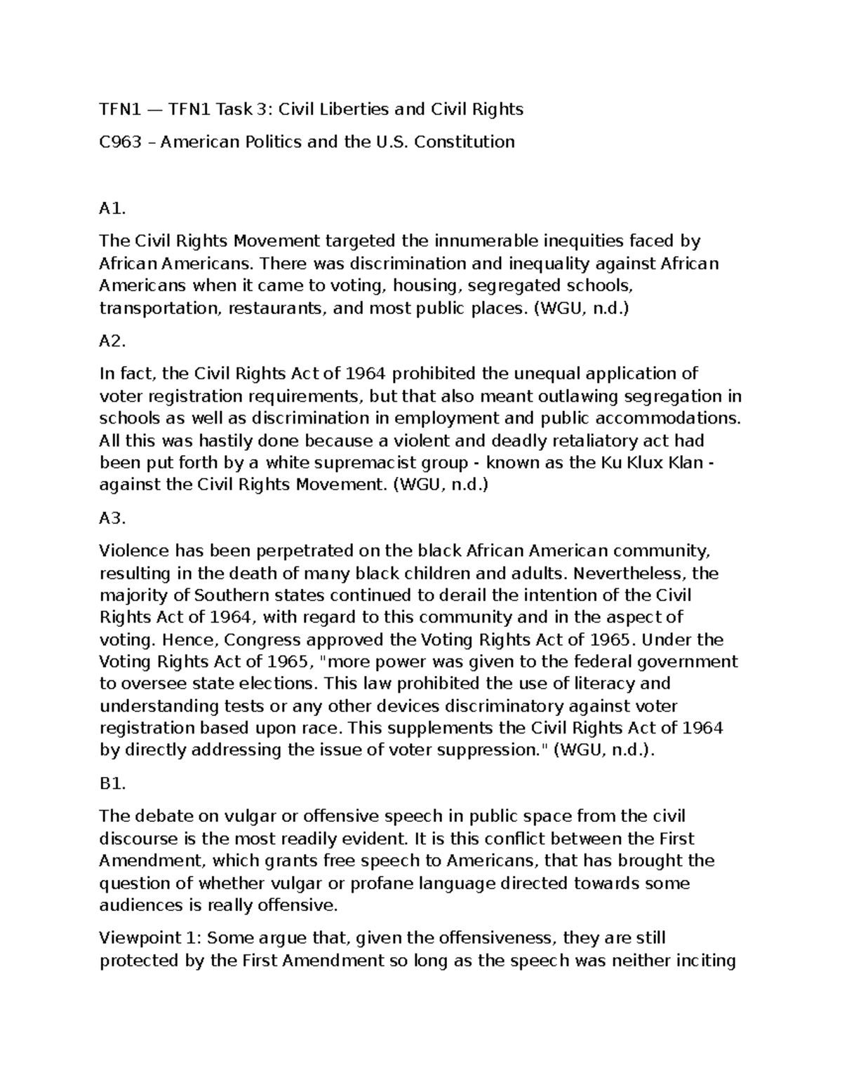 C963 Task 3: Civil Liberties & Rights in American Politics - Studocu