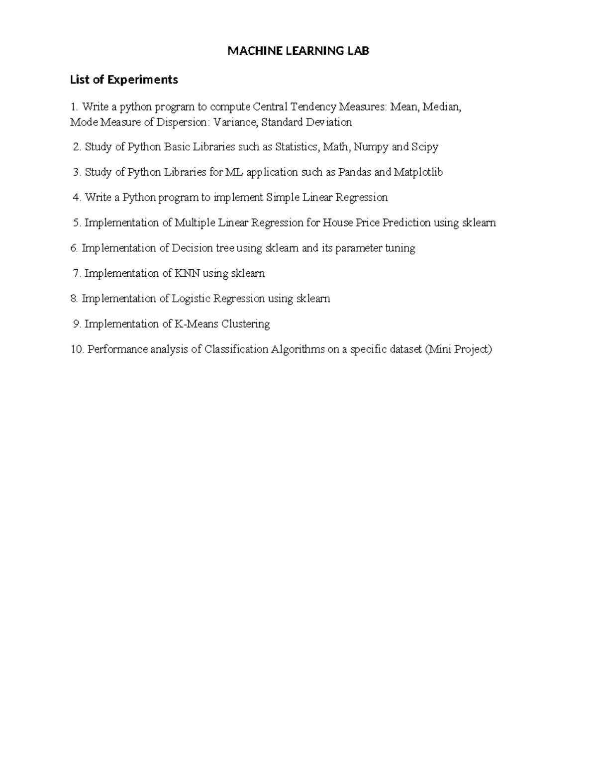 MACHINE LEARNING LAB: Comprehensive Experiments and Implementations ...