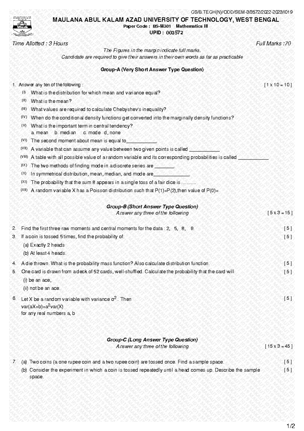 ECE 3rd Sem Exam Papers: EC301, EC302, EC303, EC304, ESCS301, BSM301 ...