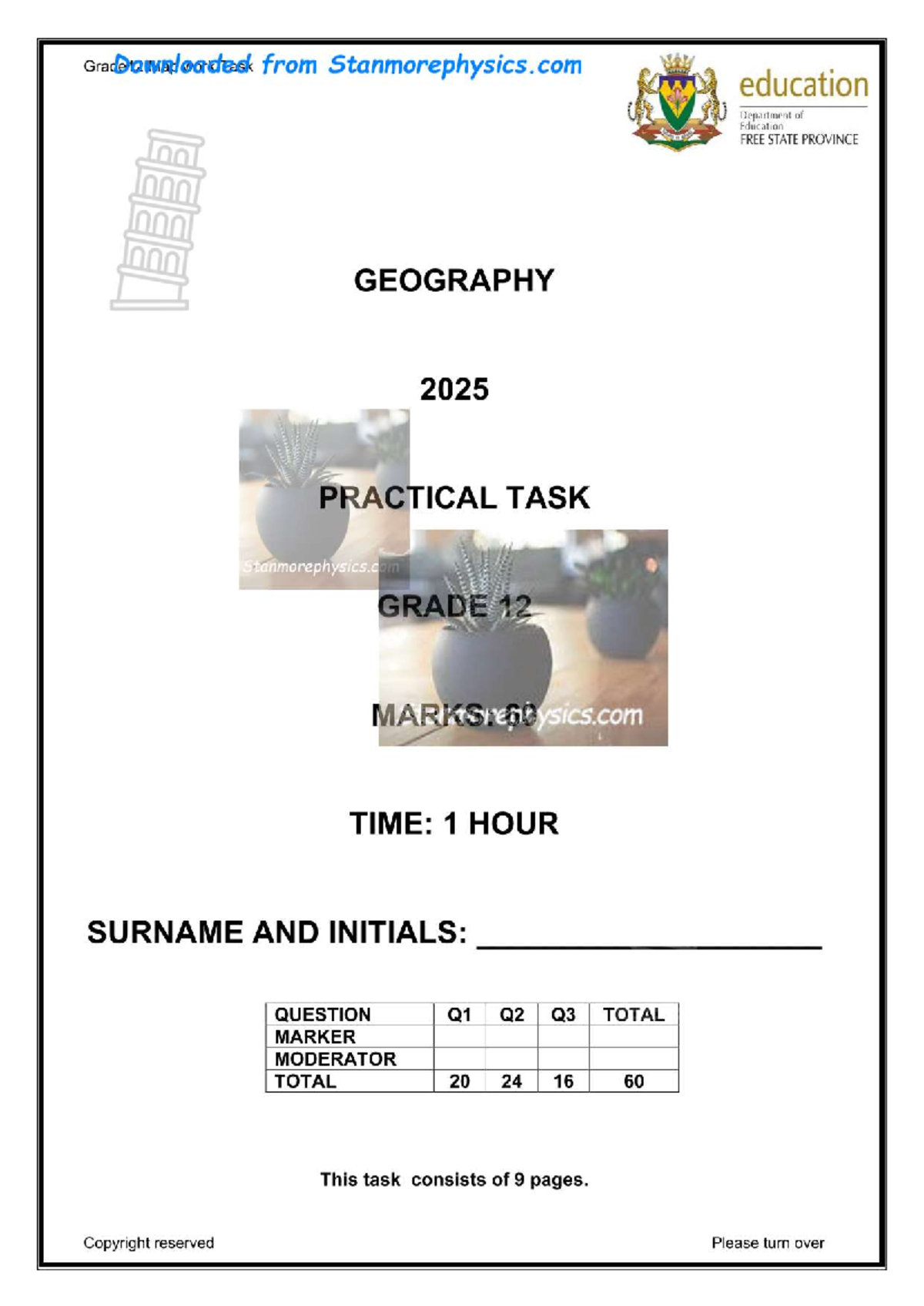 FS Geography Grade 12 Practical Task Term 1 2025 with Memo - Studocu