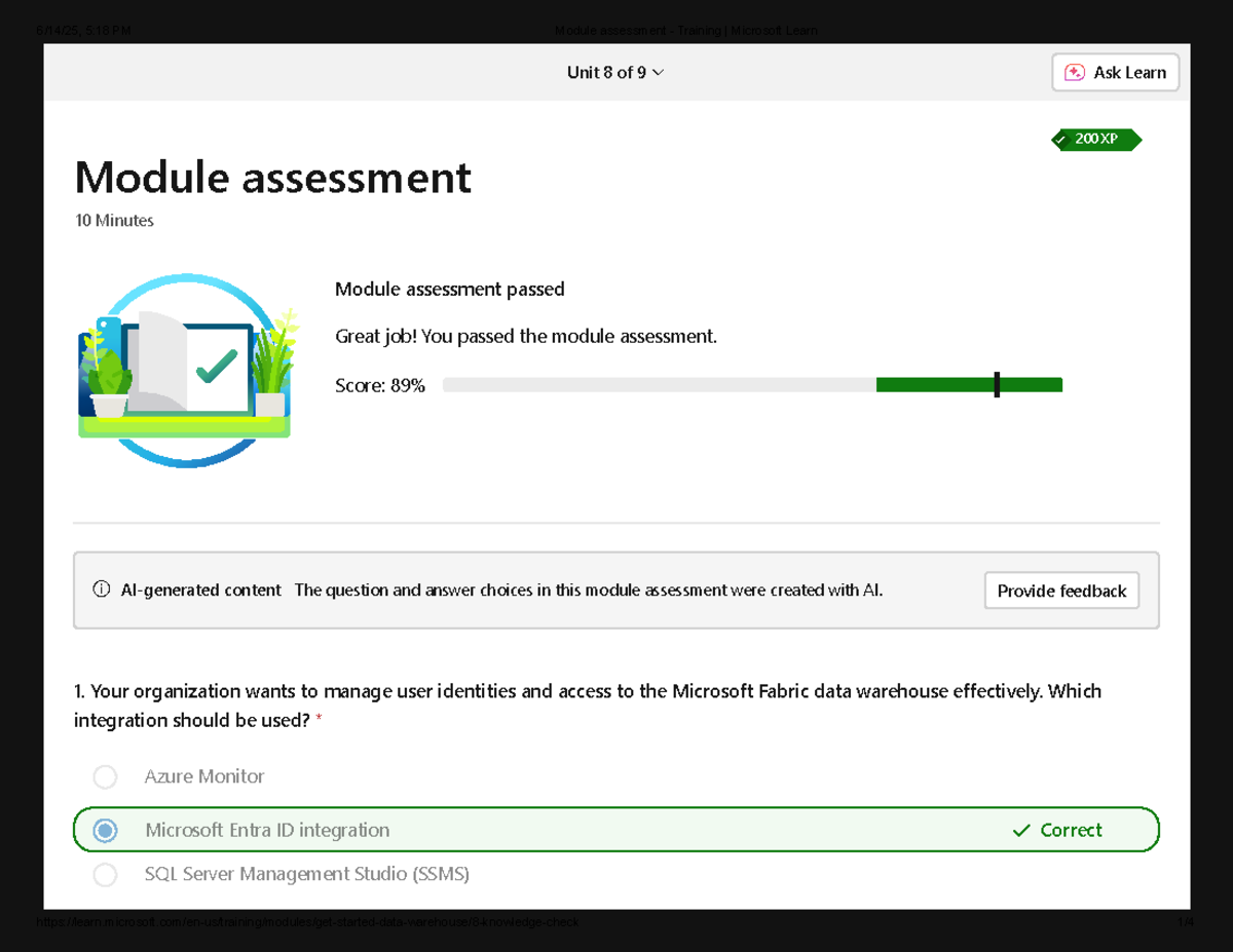 Module Assessment - Training 6: Microsoft Learn Unit 8 of 9 - Studocu