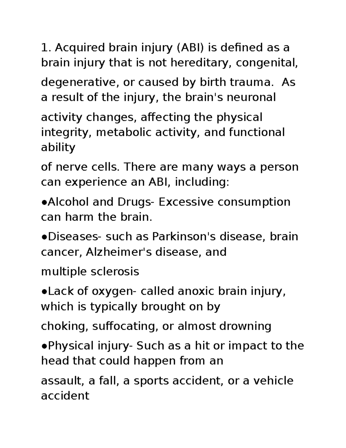 Assignment 2: Understanding Acquired Brain Injury (ABI) and Its Impact ...