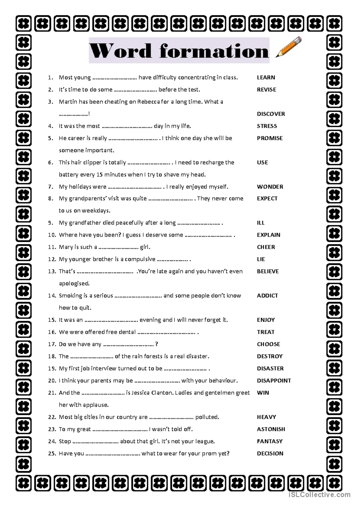 Word Formation 1 - Exercises for Practice and Application - Studocu