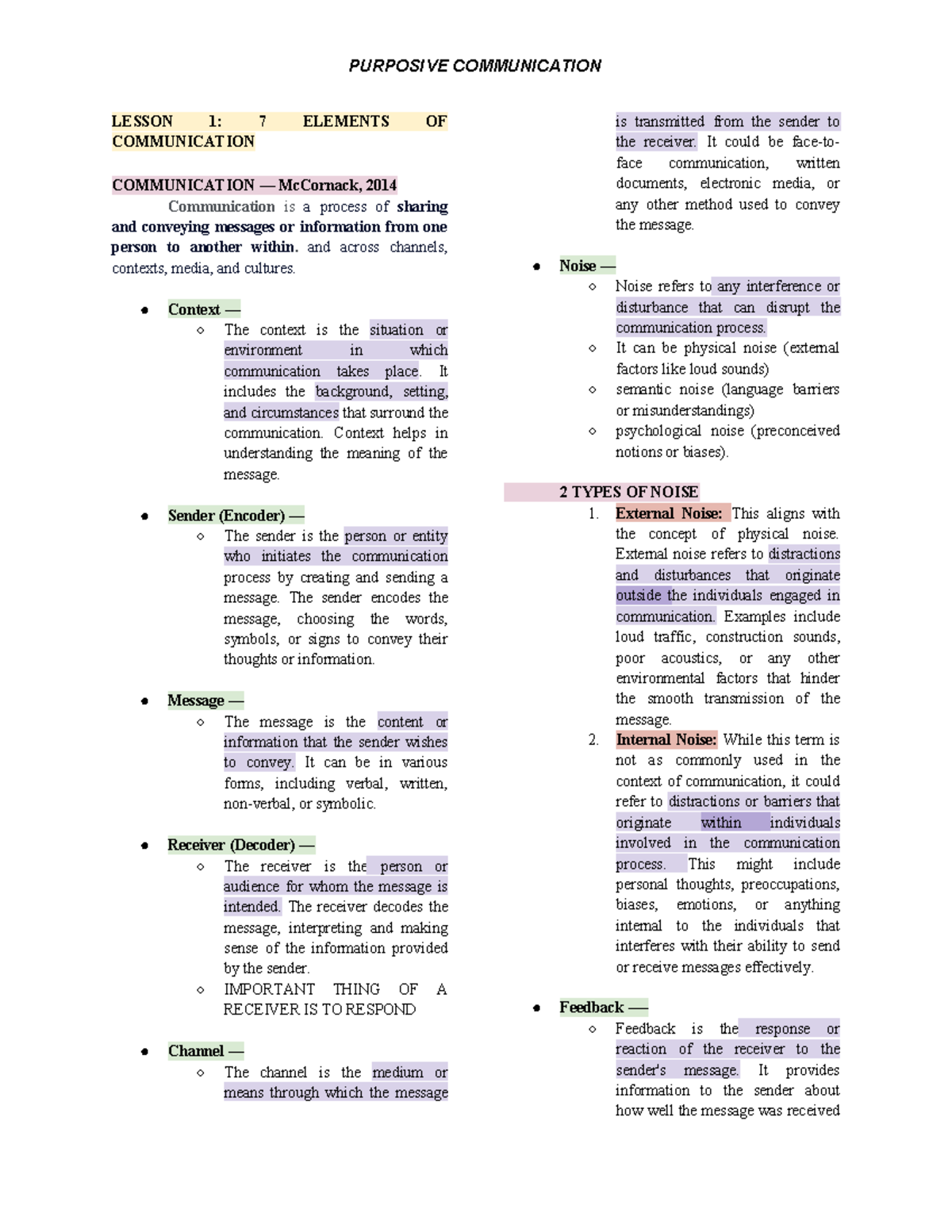 PURC111 - Lesson 1: 7 Elements of Communication Explained - Studocu