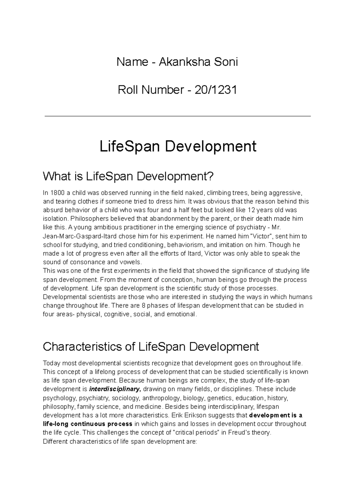 LSD 101: Practical Guide to Life Span Development Concepts - Studocu