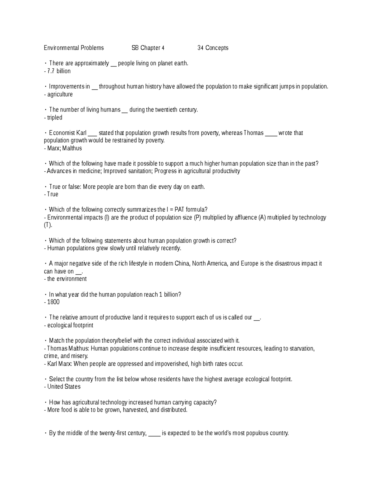 SB Ch 4 - Environmental Problems Study Guide & Key Concepts - Studocu