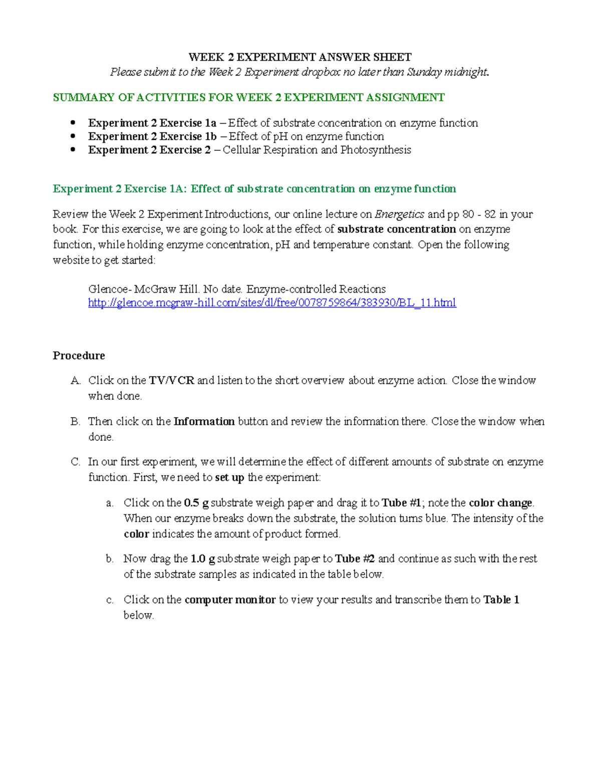 Biol 2010 Experiment 2: Enzyme Activity & Respiration Lab Report - Studocu