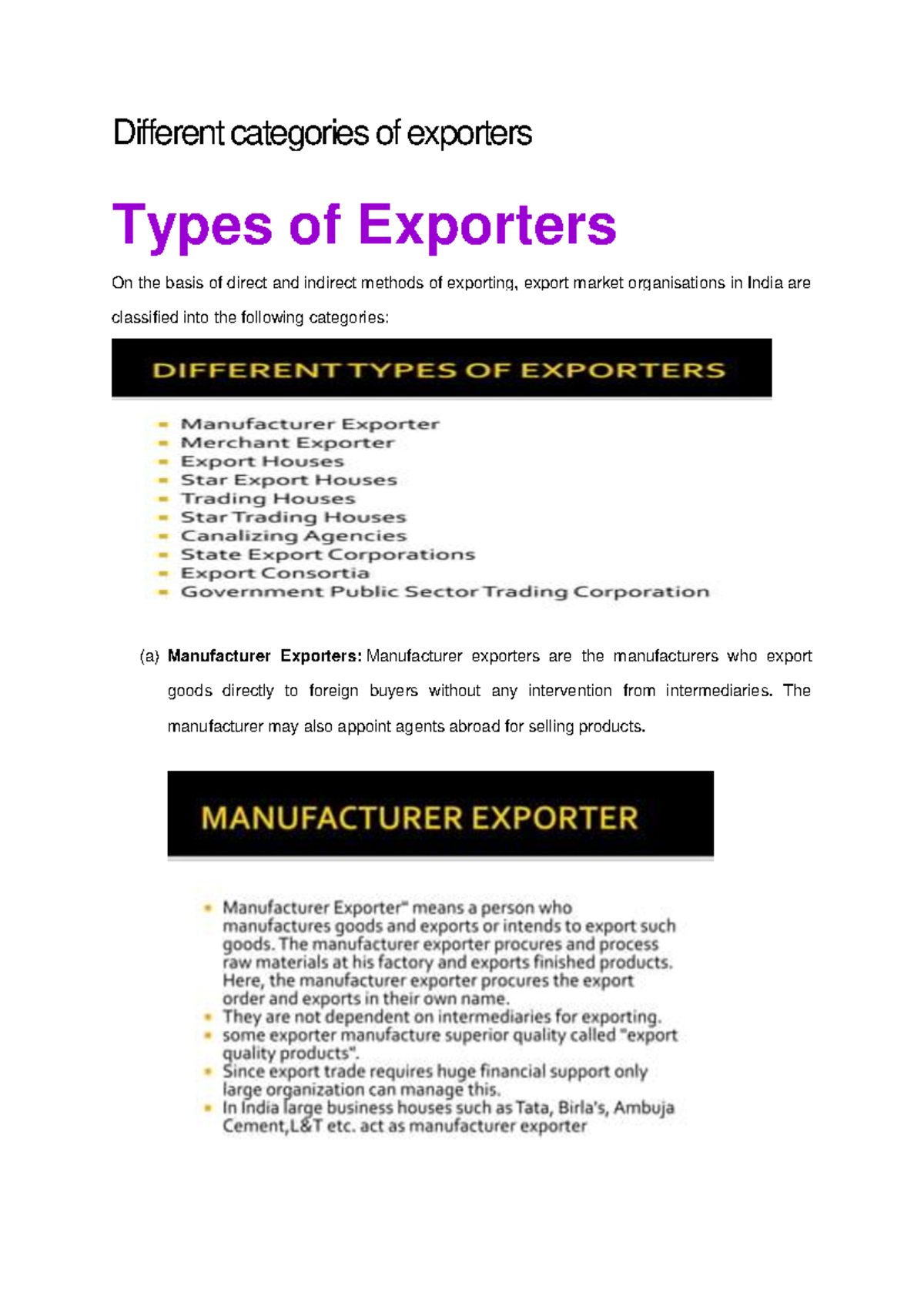 Exporter Categories and Types: A Comprehensive Overview - Studocu
