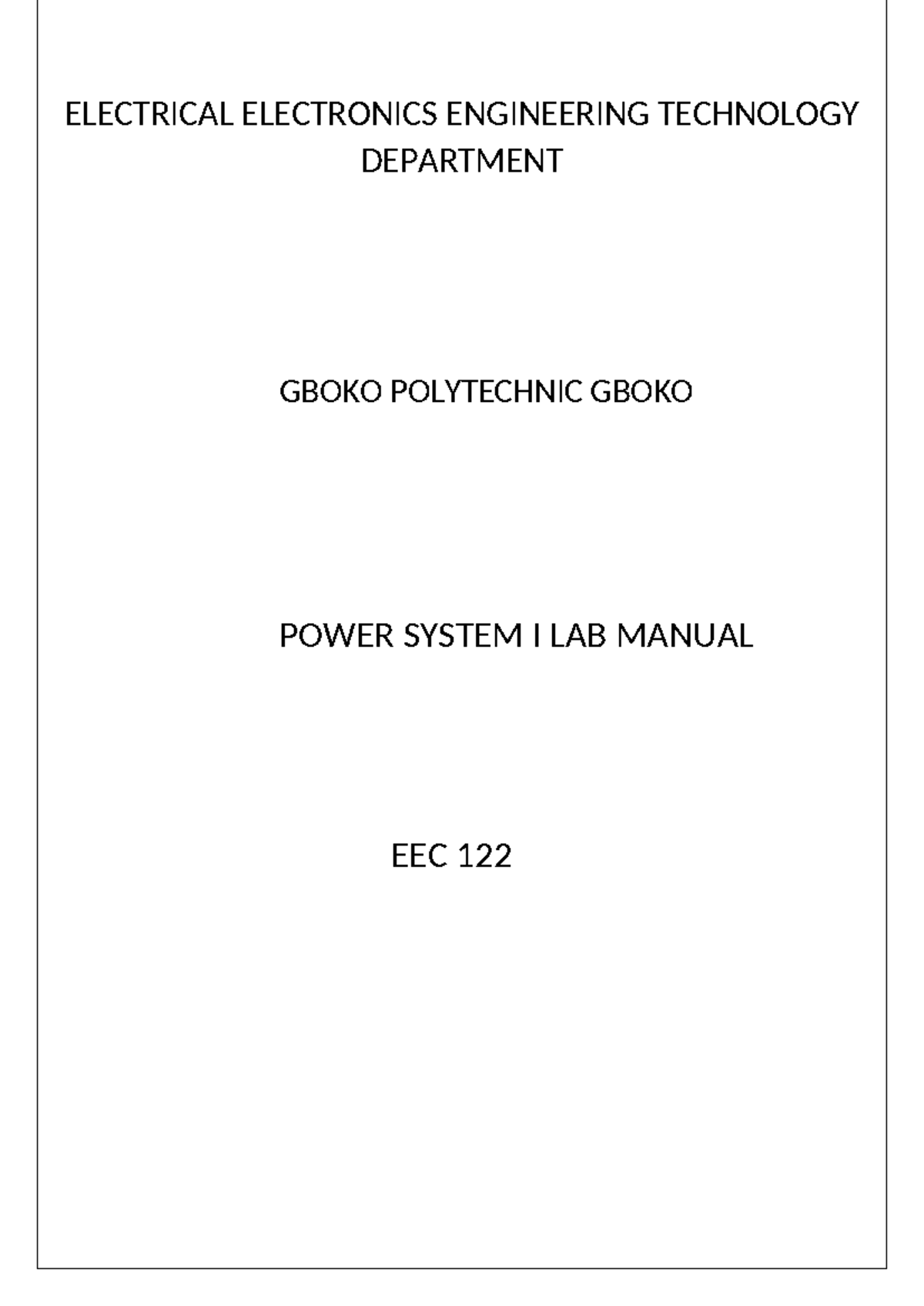 Power System Lab Manual EEC 232: Practical Visits to Power Stations and ...