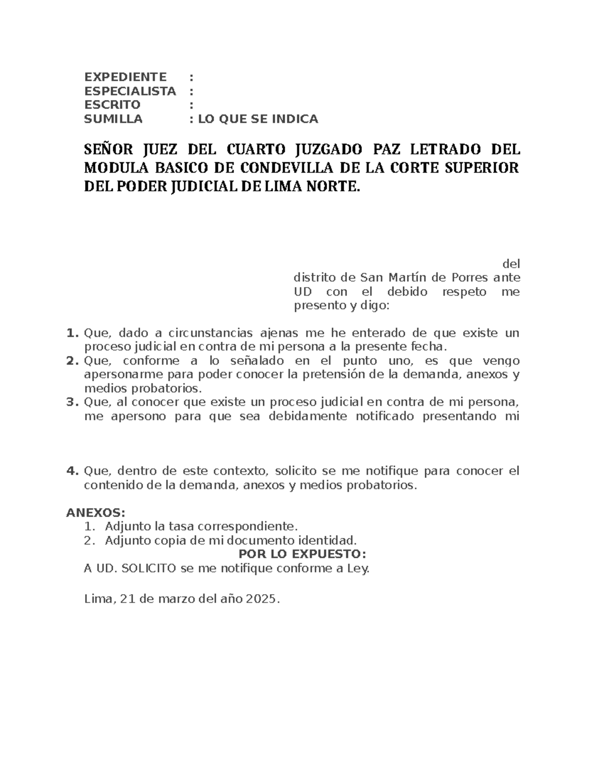 Apersonamiento en Proceso Judicial - Expediente 03867-2024 - Studocu
