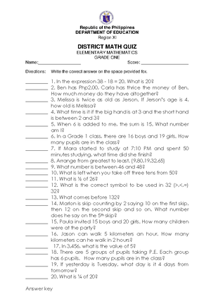 Classroom Inventory OF Facilities - Elementary Education - Republic of ...