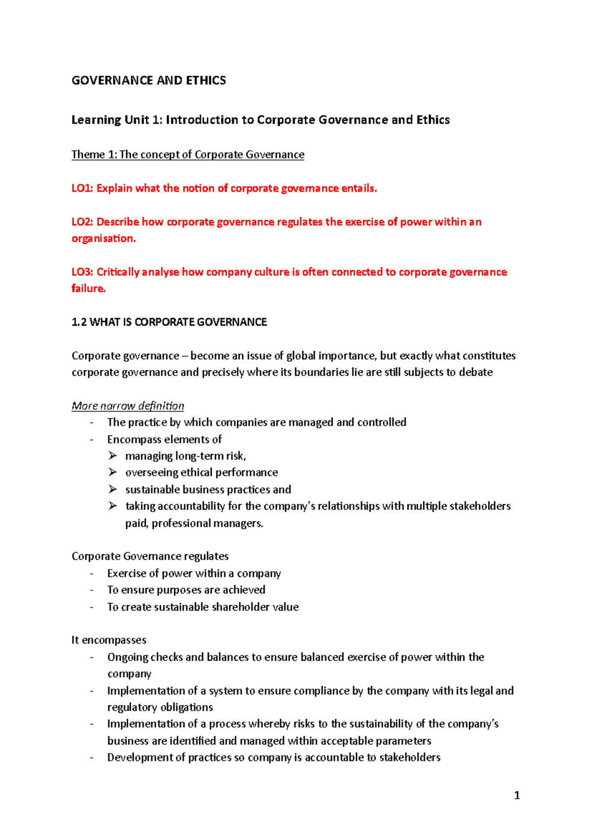 Learning Unit 1 - Intro to Corporate Governance & Ethics (CGE 101 ...