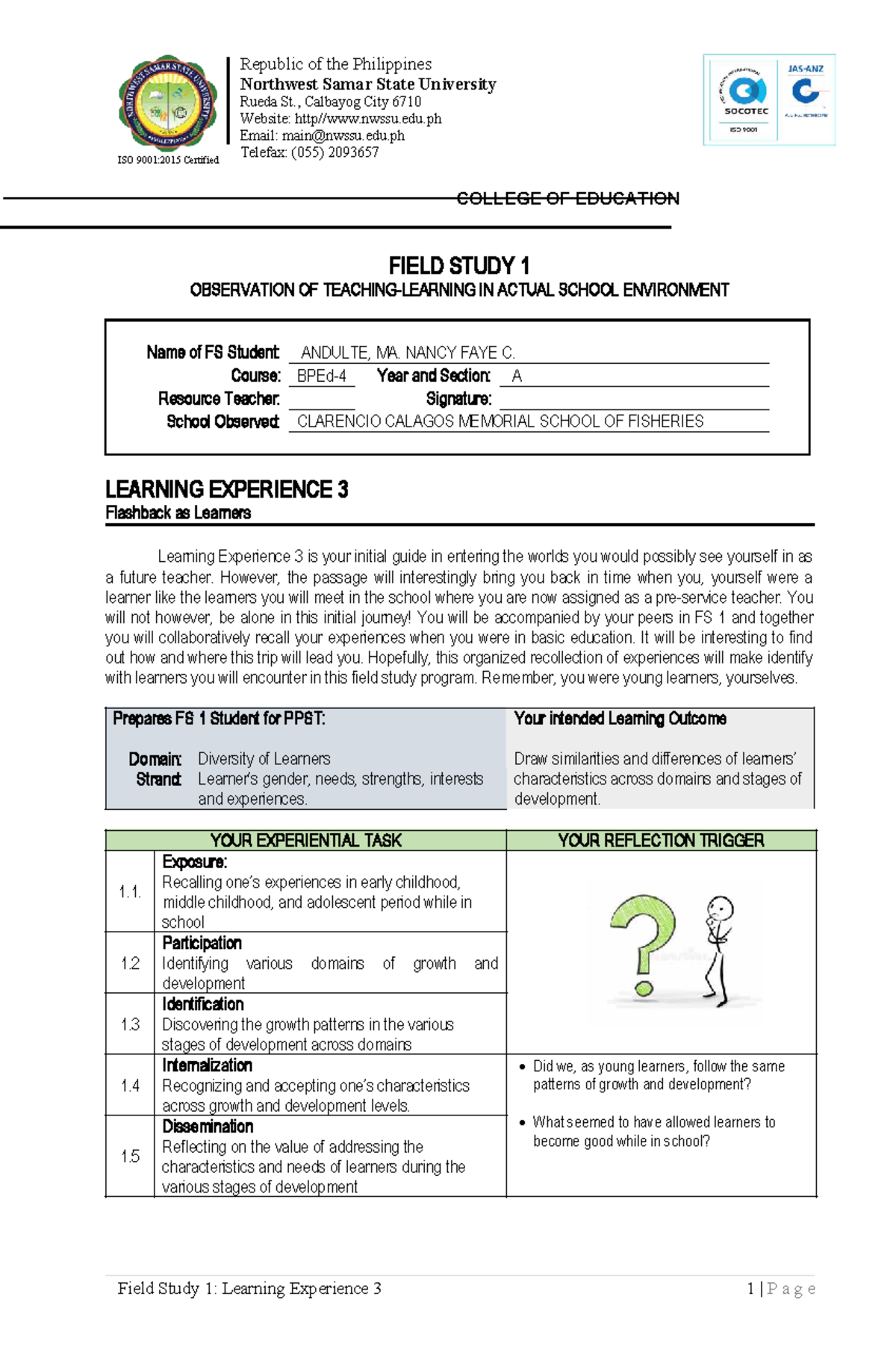 Field Study 1: Learning Experience 3 - Growth and Development Insights ...