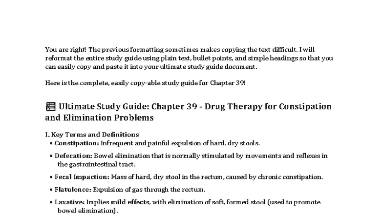 Ch 39 C7 - Study Guide: Drug Therapy for Constipation & Elimination ...