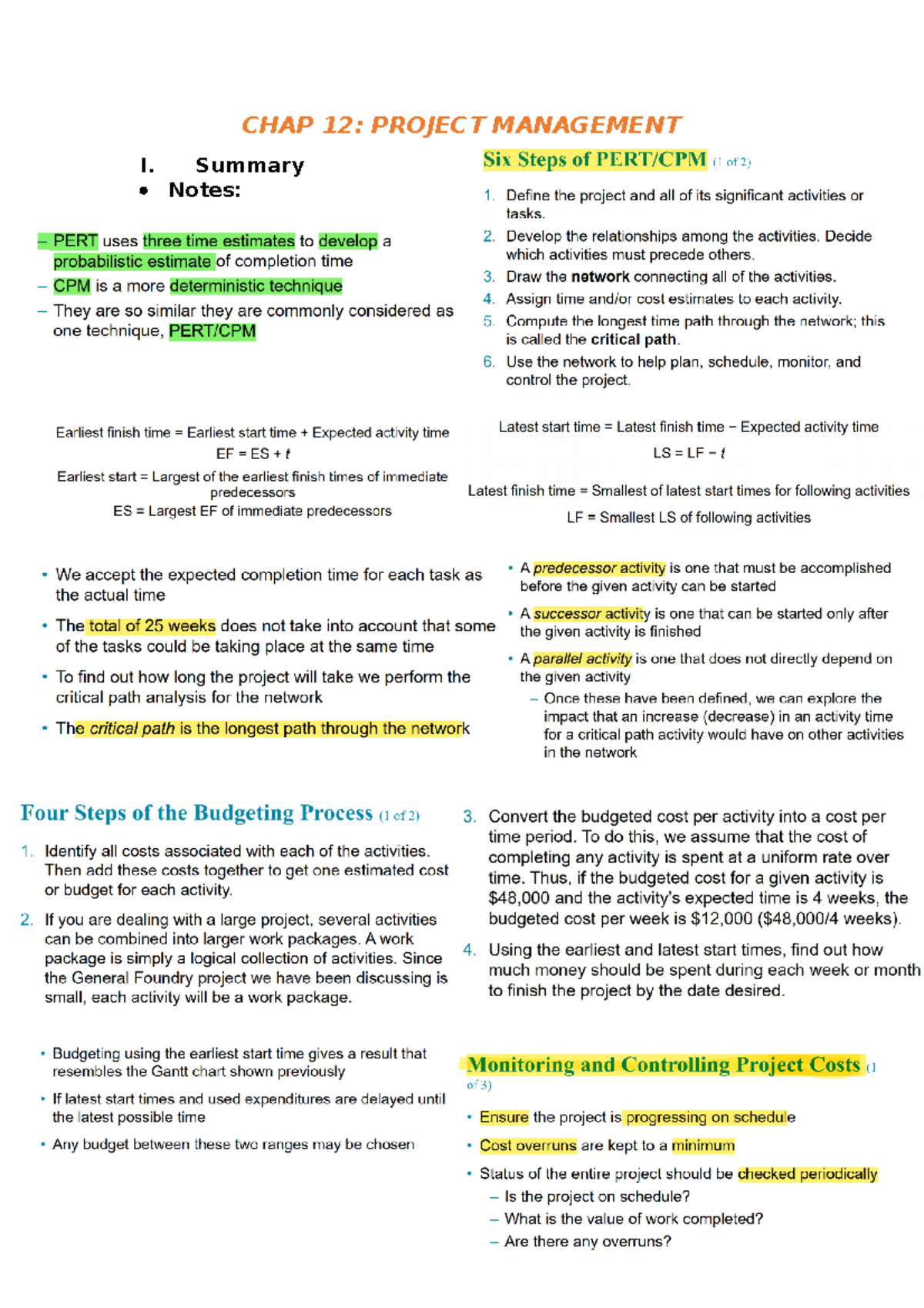 CHAP 12 - Project Management Notes & Key Concepts for Study - Studocu