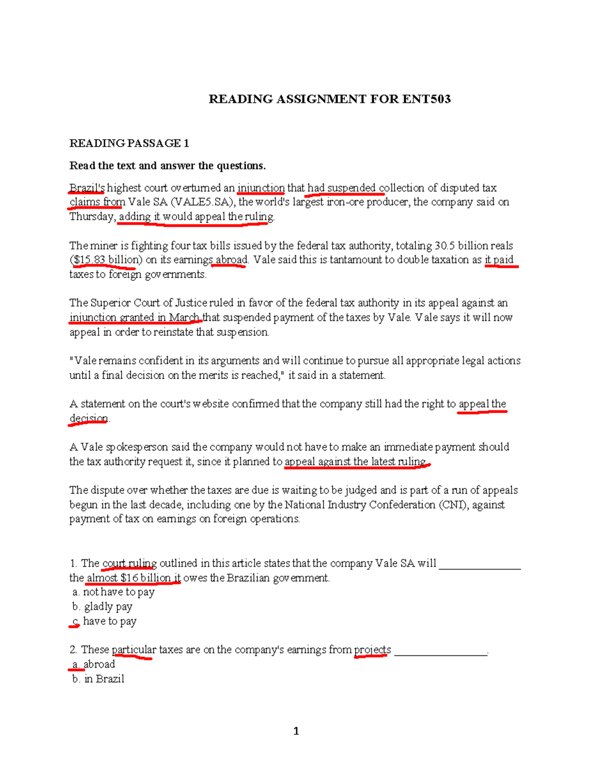 ENT503 Reading assignment - READING ASSIGNMENT FOR ENT READING PASSAGE ...