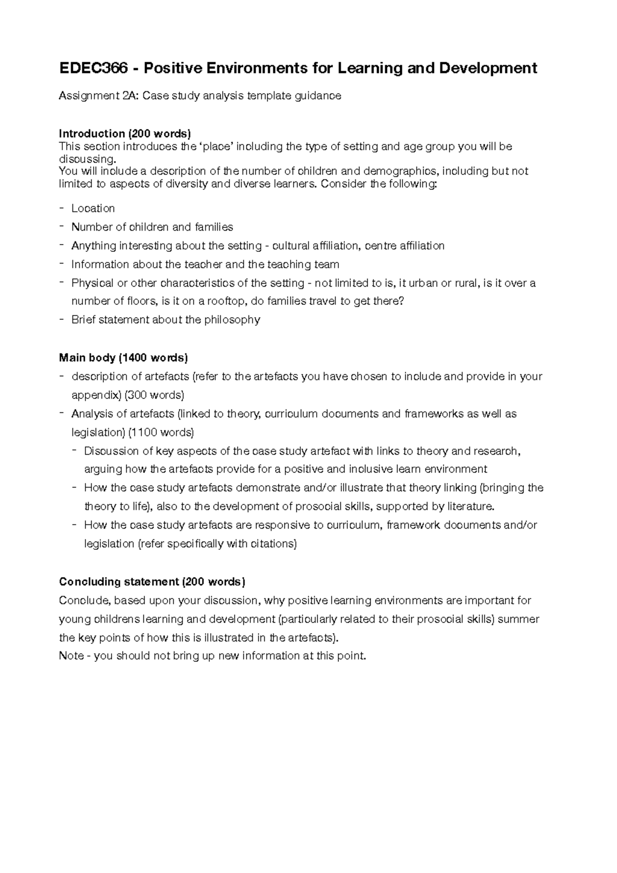 EDEC 366 - Case Study Analysis Template for Positive Learning ...