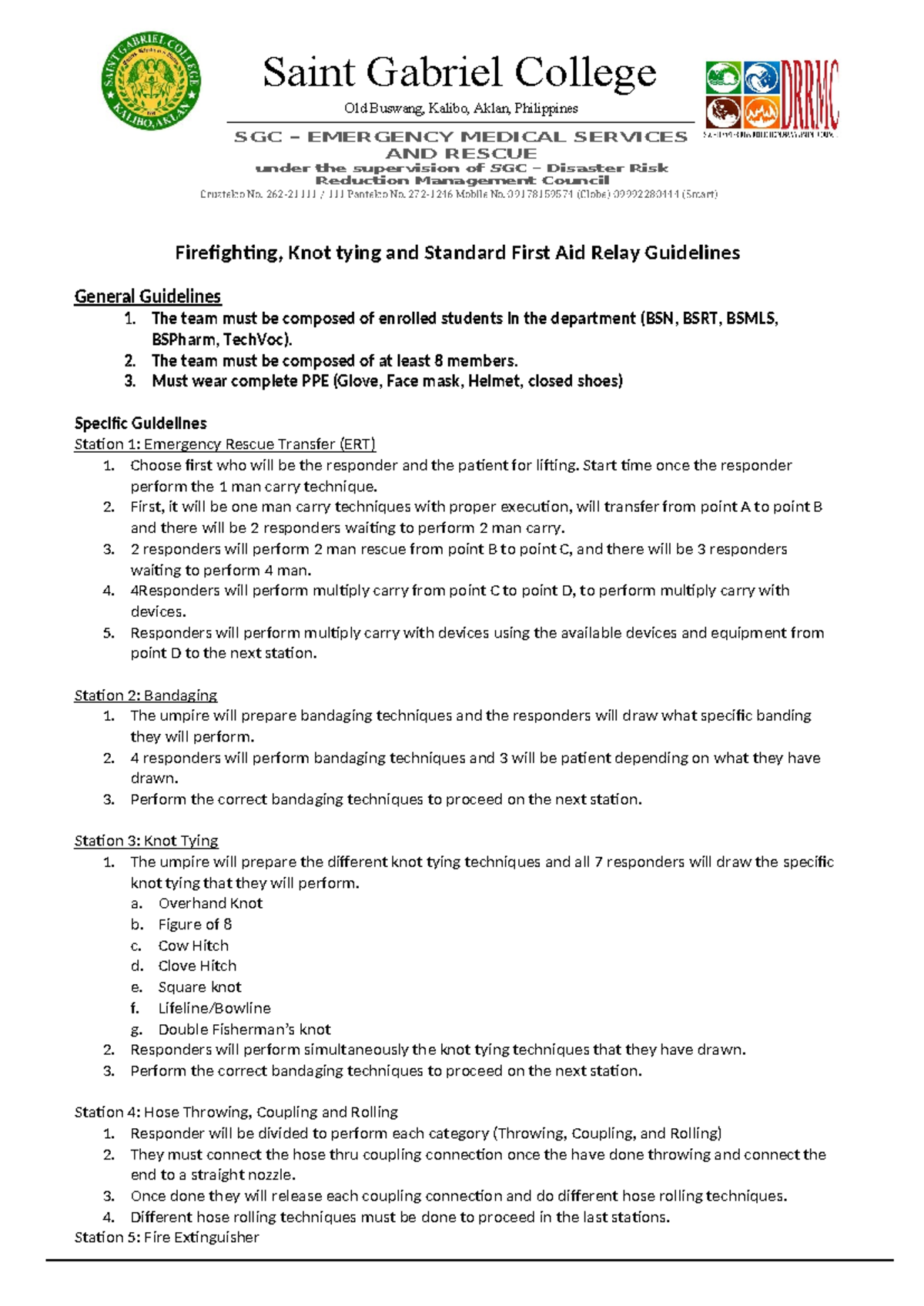 Firefighting and Standard First Aid Relay Guidlines - Saint Gabriel ...