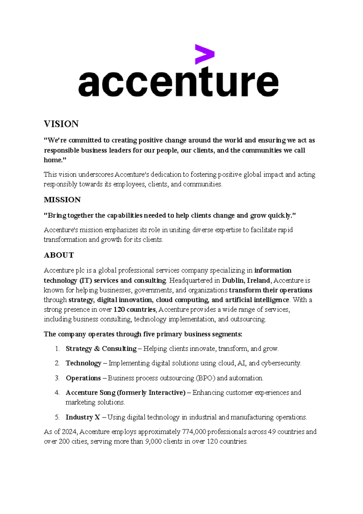 KYC Accenture - Know your company - VISION 