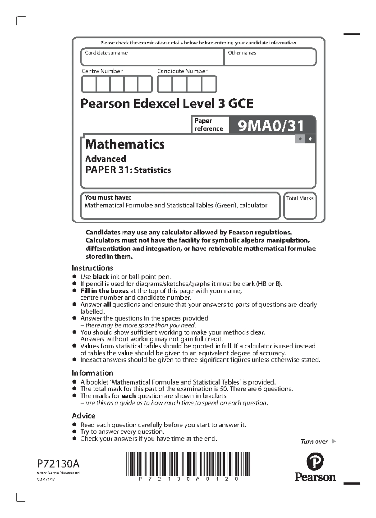 Edexcel A Level Maths 9MA0/ Paper 2 (Pure Maths) June 2022 QP - Studocu