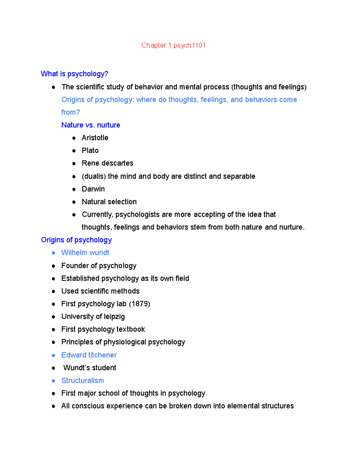 Chapter 1 Psych 1101 Notes Chapter 1 Psych What Is Psychology The