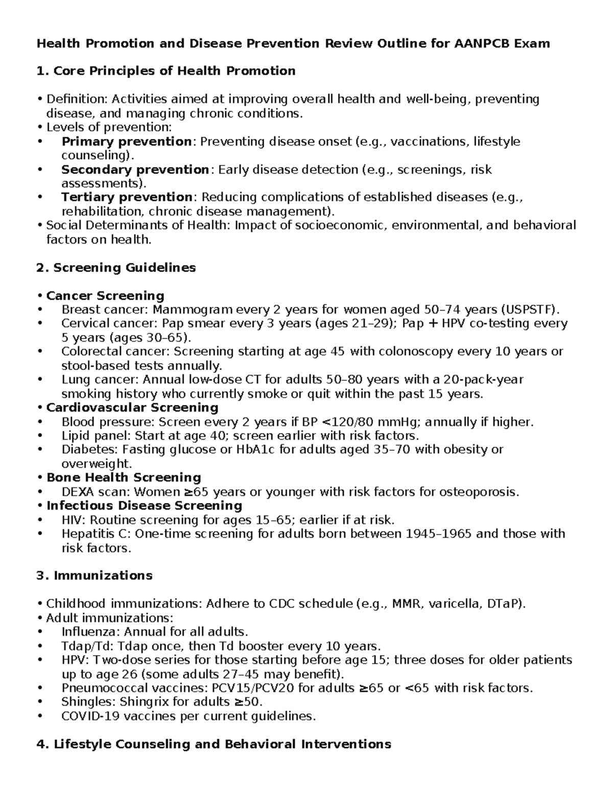Health Promotion Summary for AANPCB Exam Preparation - Studocu