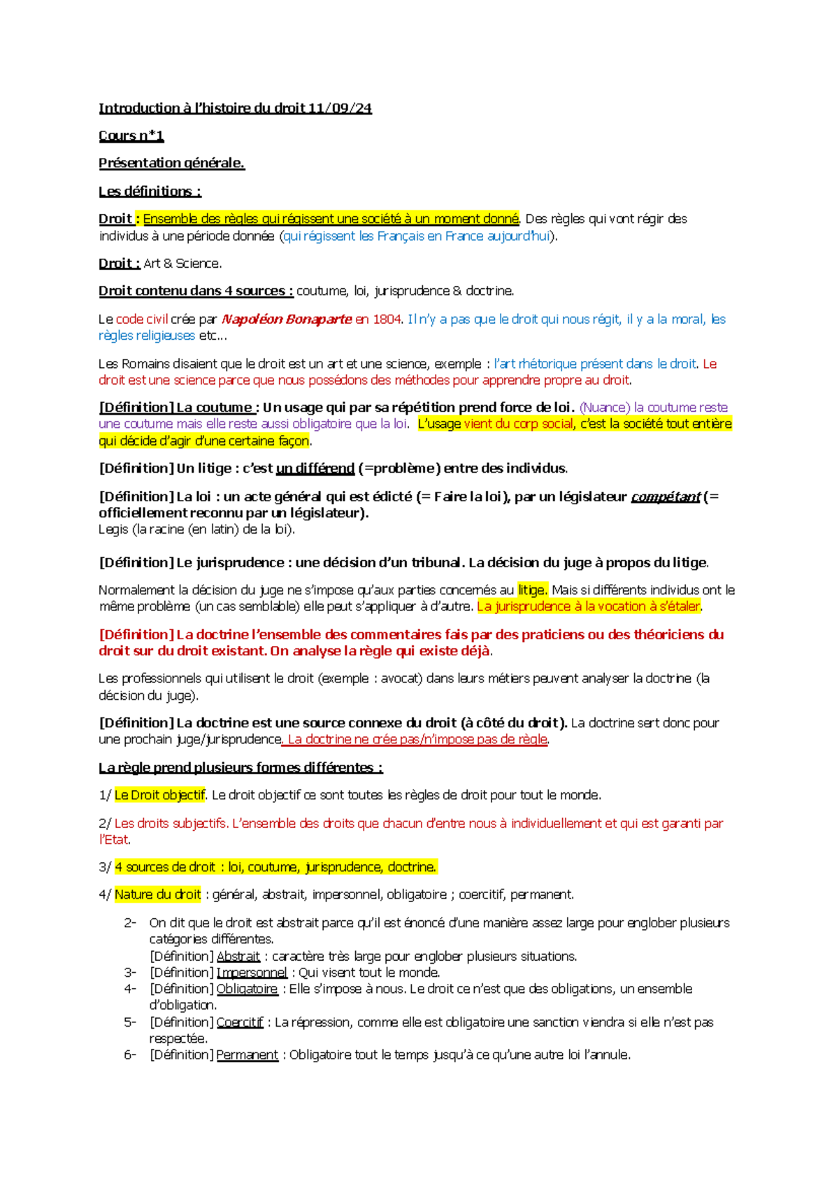 Introduction au Droit - Cours 1: Concepts et Sources Essentielles - Studocu