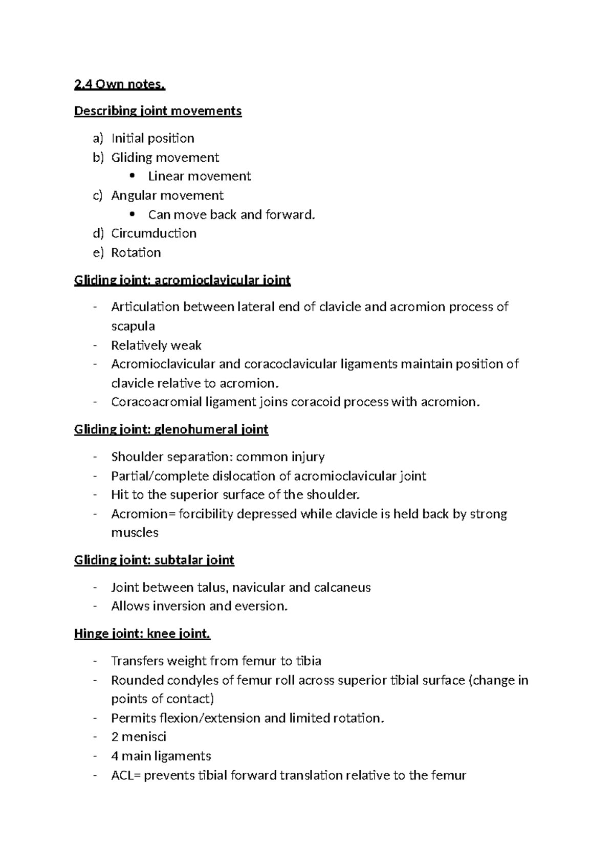 2.4 Lecture Notes on Joint Movements and Stability - Studocu